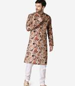 Tabard beige printed Cotton Kurta for men's