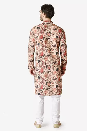 Tabard beige printed Cotton Kurta for men's