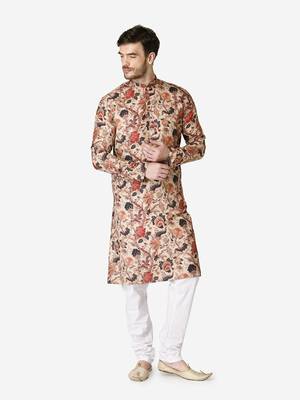 Tabard beige printed Cotton Kurta for men's 3