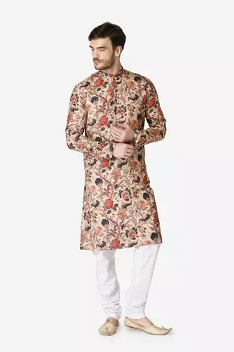 Tabard beige printed Cotton Kurta for men's