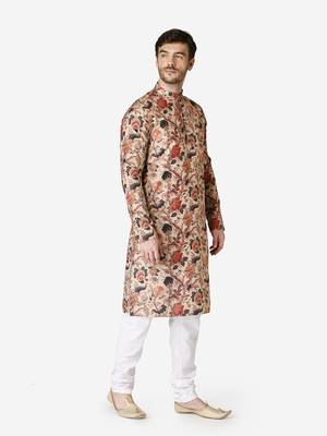 Tabard beige printed Cotton Kurta for men's 4