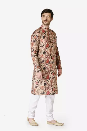 Tabard beige printed Cotton Kurta for men's