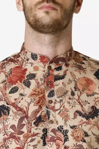 Tabard beige printed Cotton Kurta for men's
