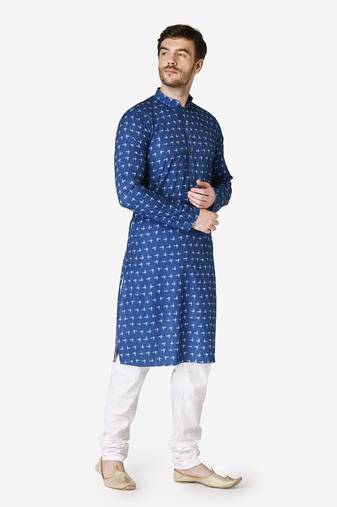 Tabard blue printed Cotton Kurta for men's