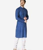 Tabard blue printed Cotton Kurta for men's
