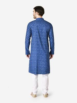 Tabard blue printed Cotton Kurta for men's 2
