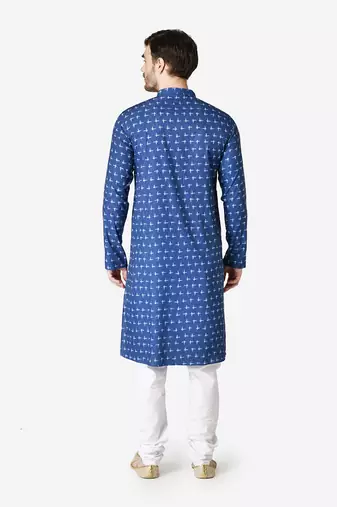 Tabard blue printed Cotton Kurta for men's