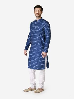 Tabard blue printed Cotton Kurta for men's 3