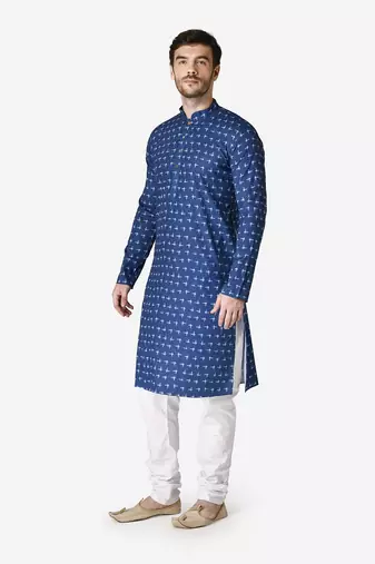 Tabard blue printed Cotton Kurta for men's
