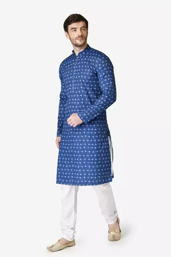 Tabard blue printed Cotton Kurta for men's