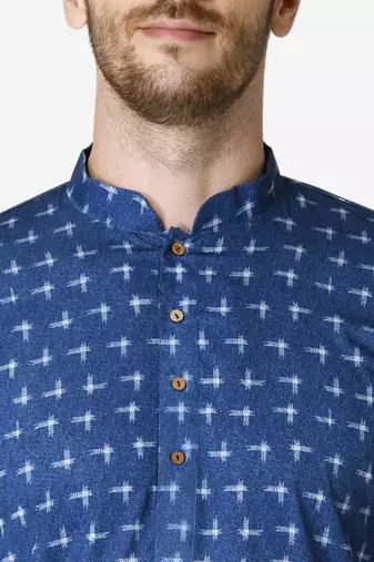 Tabard blue printed Cotton Kurta for men's