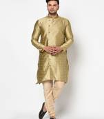 Tabard beige printed jacquard Kurta for men's