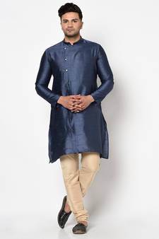 Tabard blue printed jacquard Kurta for men's