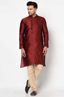 Tabard maroon printed jacquard Kurta for men's