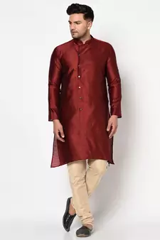 Tabard maroon printed jacquard Kurta for men's