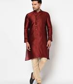 Tabard maroon printed jacquard Kurta for men's