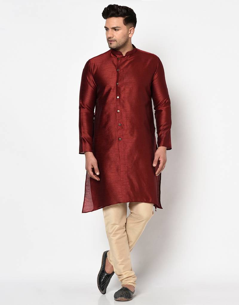 Tabard maroon printed jacquard Kurta for men's