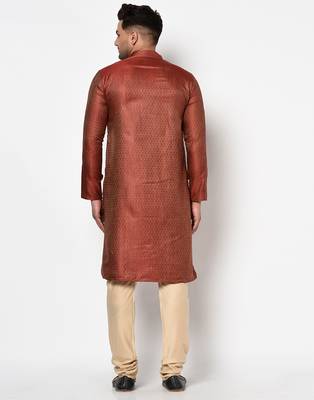 Tabard red printed jacquard Kurta for men's 3