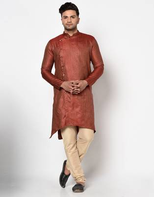 Tabard red printed jacquard Kurta for men's 1
