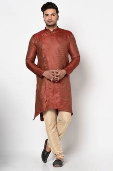 Tabard red printed jacquard Kurta for men's
