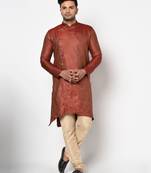 Tabard red printed jacquard Kurta for men's