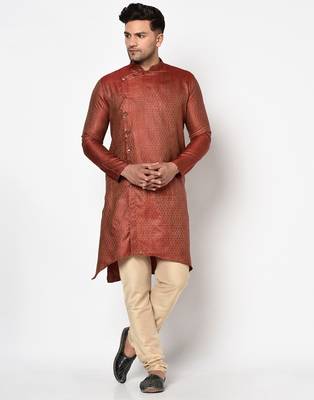 Tabard red printed jacquard Kurta for men's 4