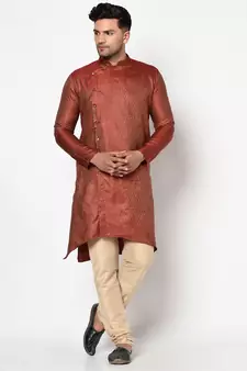 Tabard red printed jacquard Kurta for men's