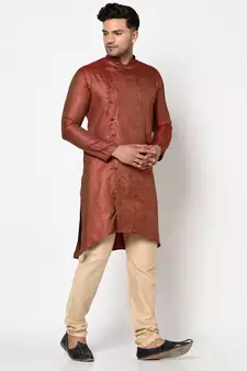 Tabard red printed jacquard Kurta for men's