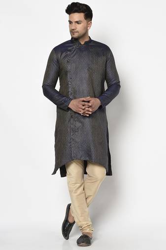 Tabard navy_blue printed jacquard Kurta for men's