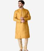 Tabard yellow  jacquard Kurta for men's