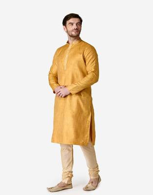 Tabard yellow  jacquard Kurta for men's 2