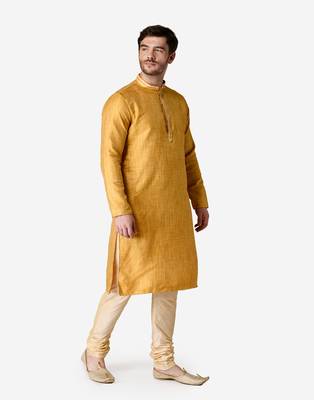 Tabard yellow  jacquard Kurta for men's 3