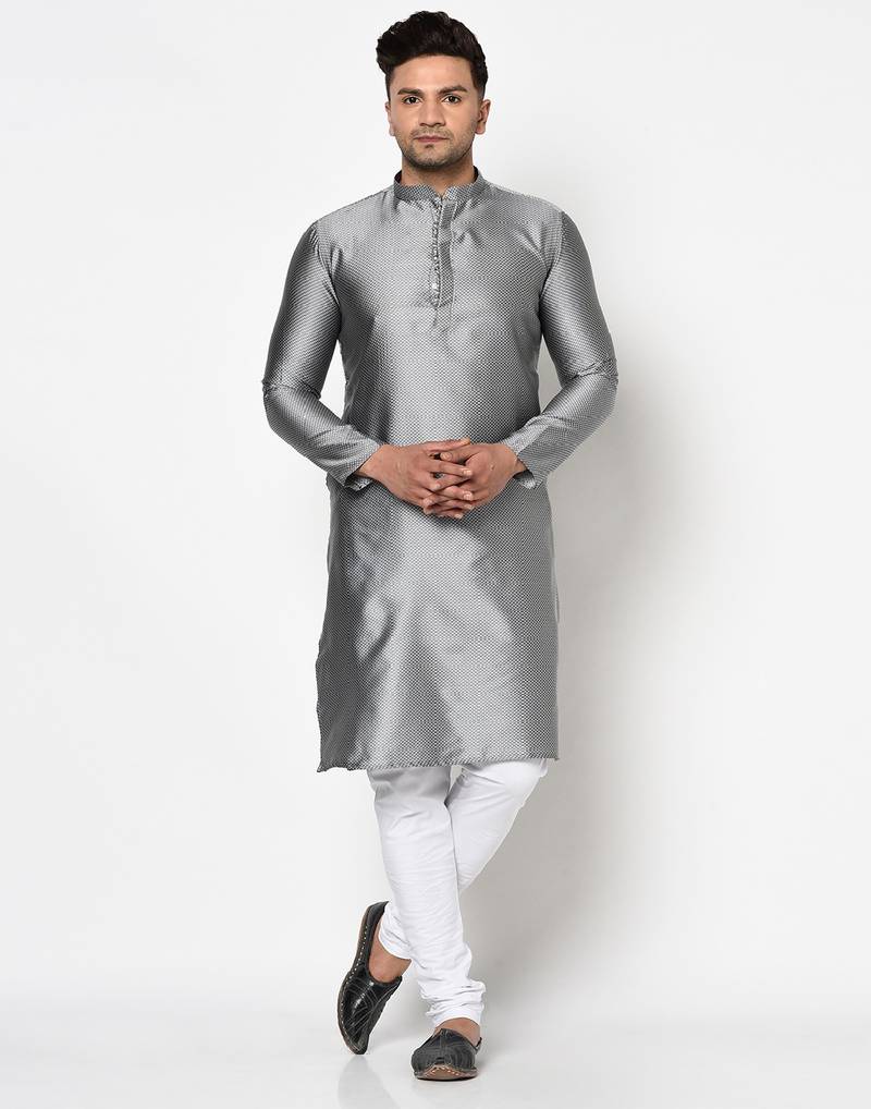 Tabard grey printed jacquard Kurta for men's