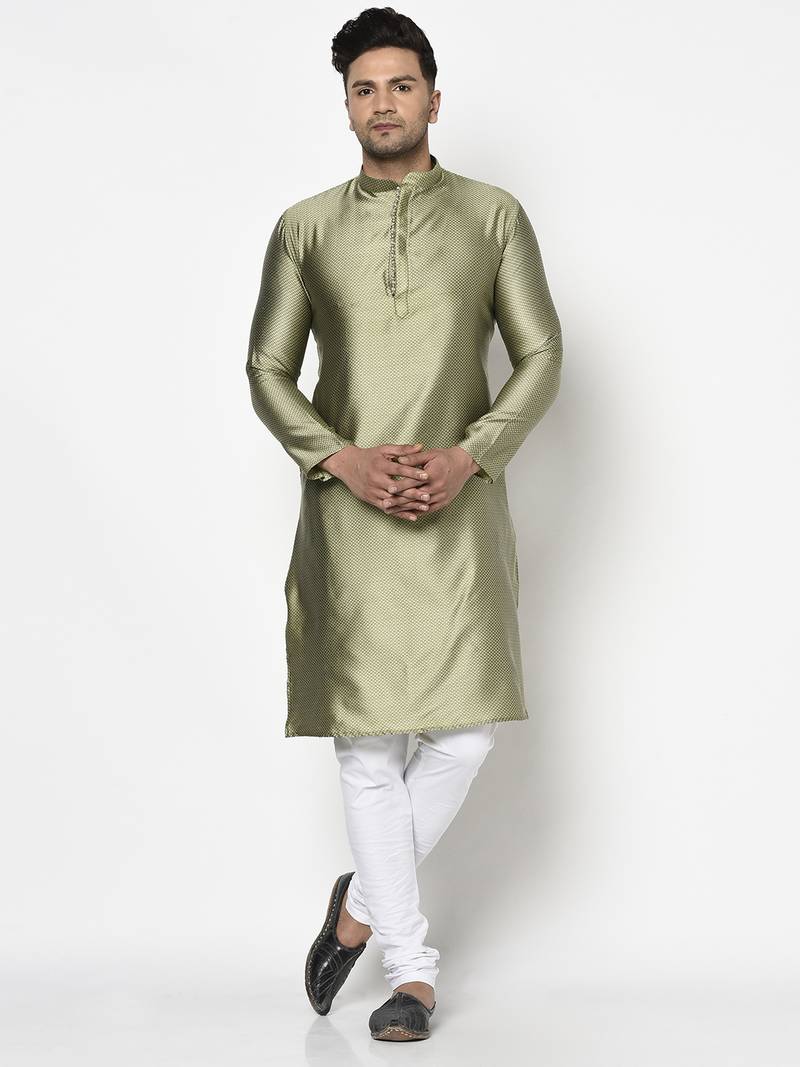Tabard green printed jacquard Kurta for men's