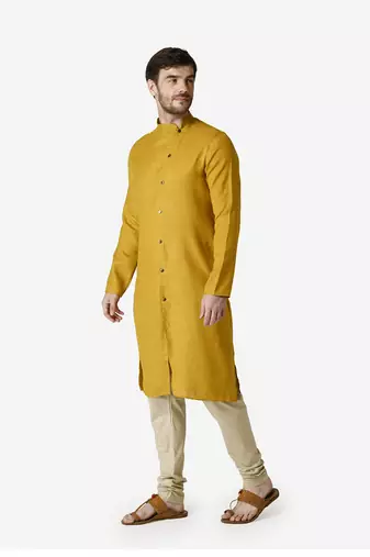 Tabard yellow  Cotton Kurta for men's