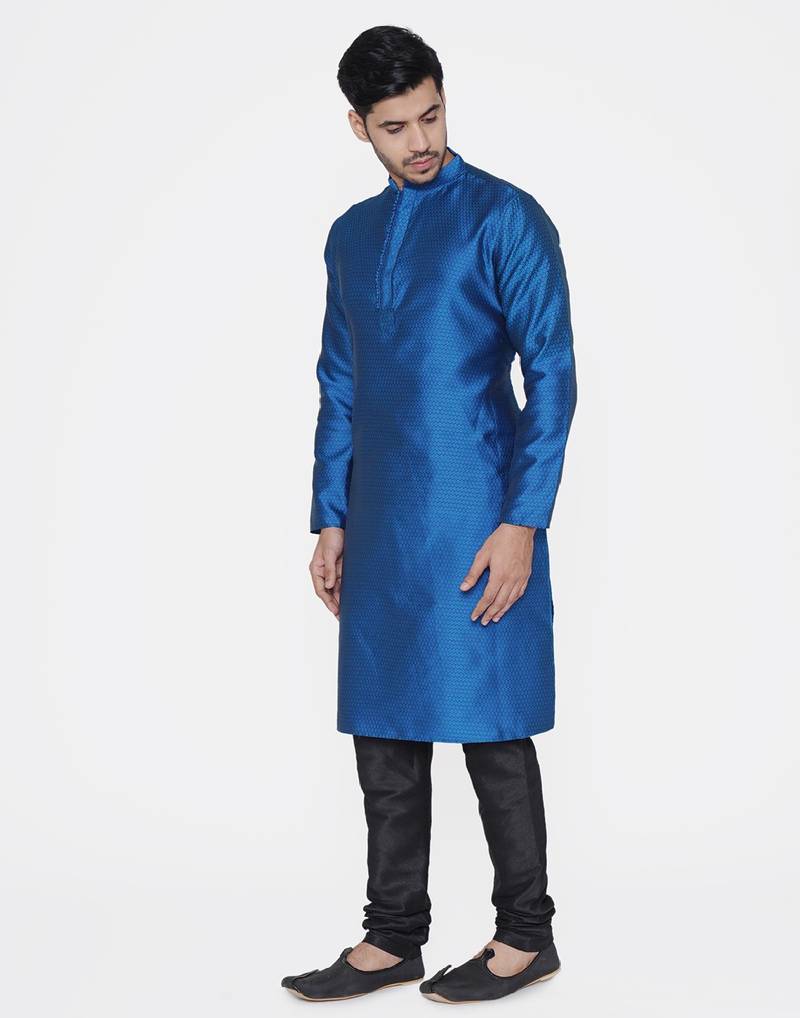 Tabard blue printed jacquard Kurta for men's