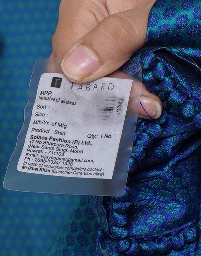 Tabard blue printed jacquard Kurta for men's