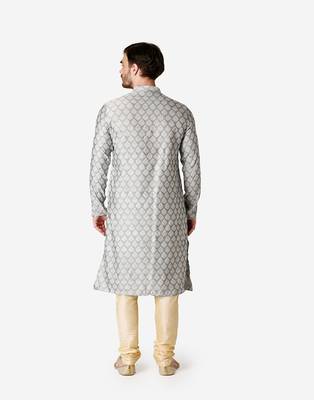 Tabard white printed jacquard Kurta for men's 2