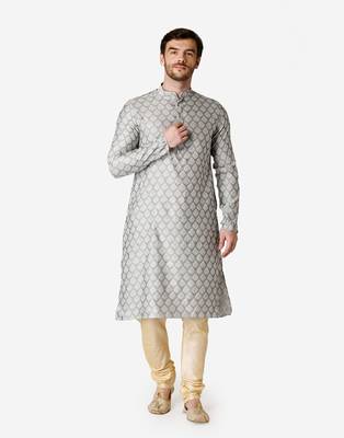 Tabard white printed jacquard Kurta for men's 3