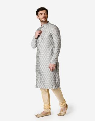 Tabard white printed jacquard Kurta for men's 1