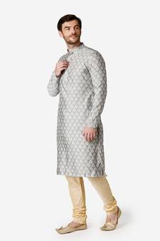 Tabard white printed jacquard Kurta for men's