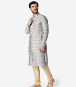 Tabard white printed jacquard Kurta for men's
