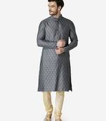 Tabard grey printed jacquard Kurta for men's