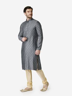 Tabard grey printed jacquard Kurta for men's 3