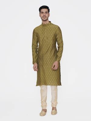 Tabard green printed jacquard Kurta for men's 1