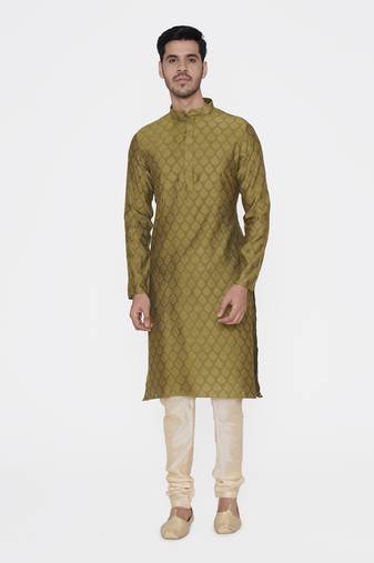 Tabard green printed jacquard Kurta for men's