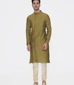Tabard green printed jacquard Kurta for men's