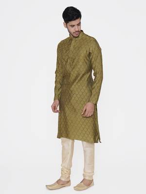 Tabard green printed jacquard Kurta for men's 3