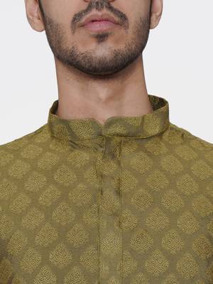 Tabard green printed jacquard Kurta for men's 4