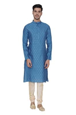 Tabard blue printed jacquard Kurta for men's 1